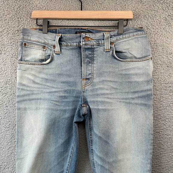 NUDIE JEANS Mens Grim Tim Joshua Sun 34 x 34 Slim Straight Organic Button Fly - Picture 3 of 13